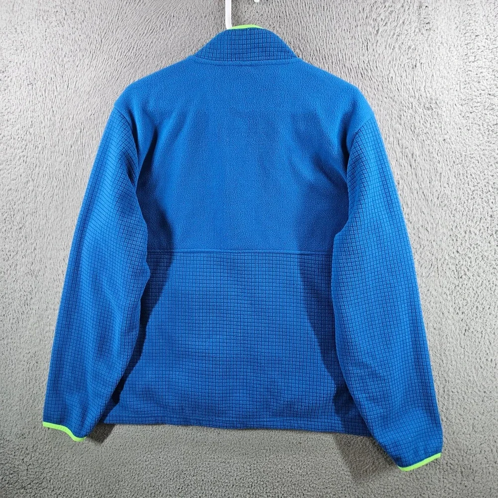 Lands End Mens Blue Grid Fleece Full Zip Jacket Lime Green Trim Large 42-44